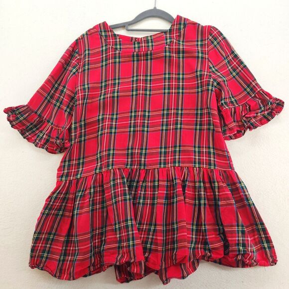 LaRoque Tops - LaRoque Red Plaid Ruffle Peplum Blouse Size M Feminine Top Short Sleeve Casual